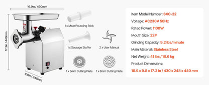 SucceBuy Meat Grinder 4.5 Lbs-9.2Lbs/Min Capacity Electric Meat Mincer w/ Blade Grinding Plate Sausage Maker for Kitchen Home.