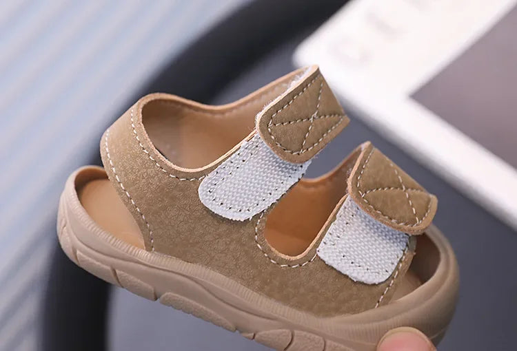 Children's Sandals Anti-kick Summer Shoes for Boy Solid Color Causal Kids Fashion Girls Walking Beach Sandals Non-slip Hook Loop.