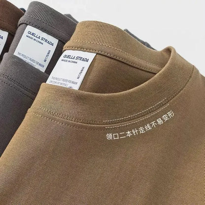 Men's and Women's 600g Heavy Cotton T-shirts Long-staple Pure Cotton Thickened Long-sleeved Three-pin High-gram Weight High-end.