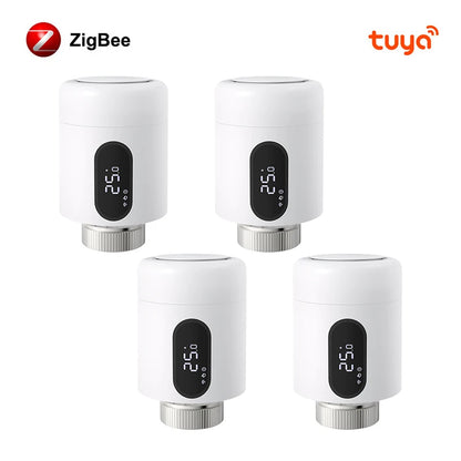 AVATTO 1~6PCS Tuya ZigBee TRV Thermostatic Valve,Smart Thermostat Radiator Actuator With Ambient Light,Alexa Google Home Alice