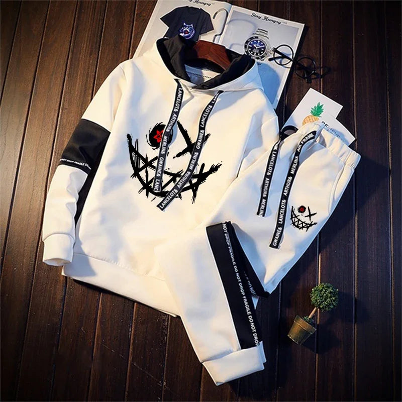 Evil Smile Printed Hoodie 2025 Trendy Mens Sweatshirt Jogger Set Winter Autumn Casual Sportswear Urban Streetwear Hooded Outfit.