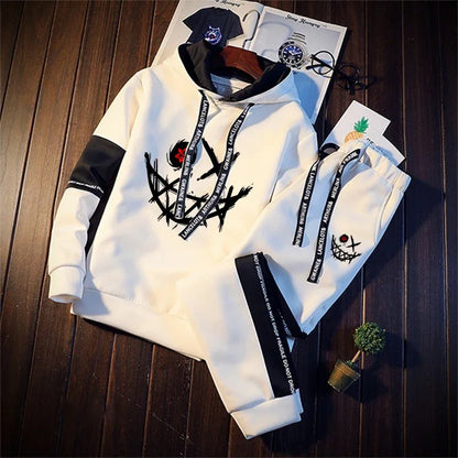 Evil Smile Printed Hoodie 2025 Trendy Mens Sweatshirt Jogger Set Winter Autumn Casual Sportswear Urban Streetwear Hooded Outfit.