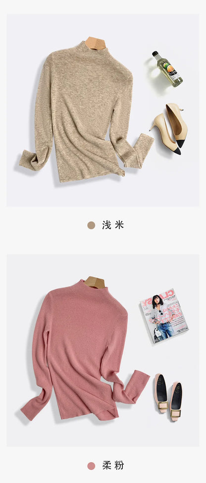 100% Ultra-fine Merino Wool Sweater Autumn and Winter Loose and Simple Semi-turtleneck Wool Bottoming Shirt Multi-color Sweater.