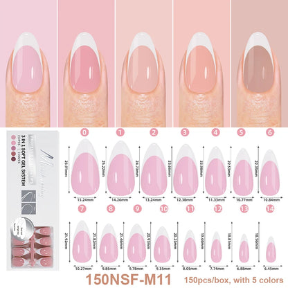 150Pcs/Box Acrylic Press on Nails Full Cover Fake False Tips Soft Gel Extension T-shaped Oval Capsule Almond Sculpted Salon DIY