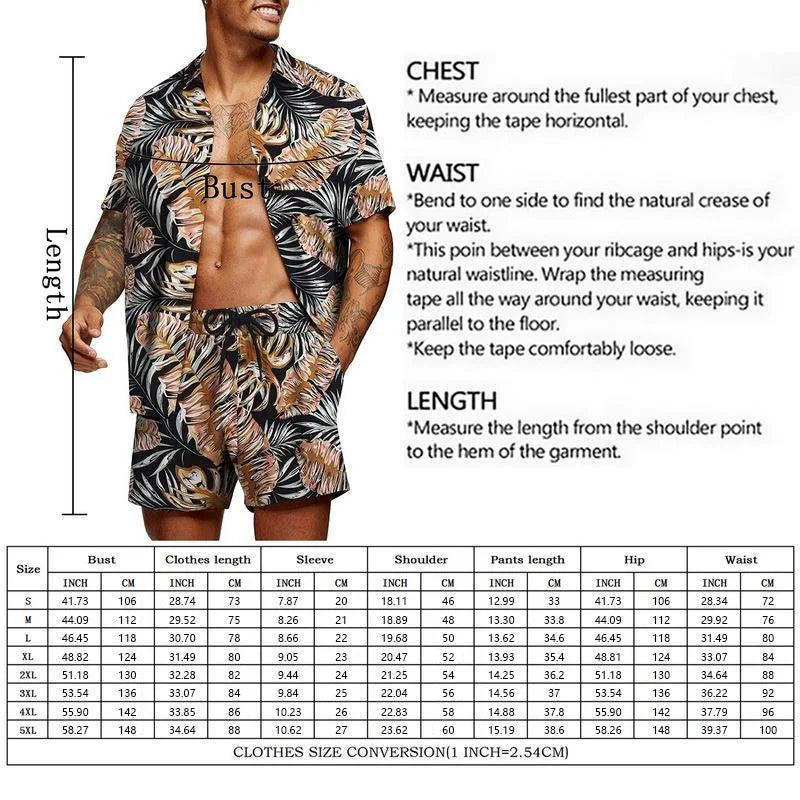 Baroque Luxury Printed Men's Shirt Shorts 2 Piece Set Summer Casual Shirt Hawaiian Beach Short-sleeved Men's Suits Clothing.