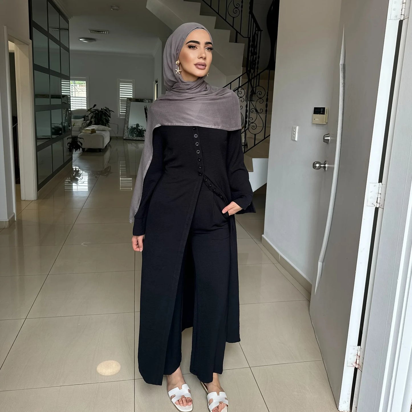 Muslim Abaya Two Piece Muslim Set for Woman Ramadan Dress Islamic.