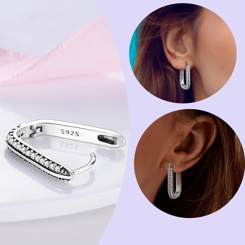 925 Sterling Silver Gold Color Circular Hoop Earrings Golden Earring Fit Original Charms Diy Fine Jewelry For Fashion Women.