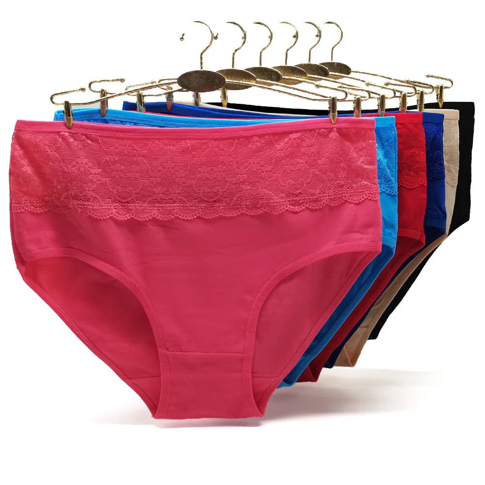 Cotton panties 2XL 3XL 4XL plus size briefs women Underwear high waist lingerie female intimate Transparent lace 3 pieces/lot.