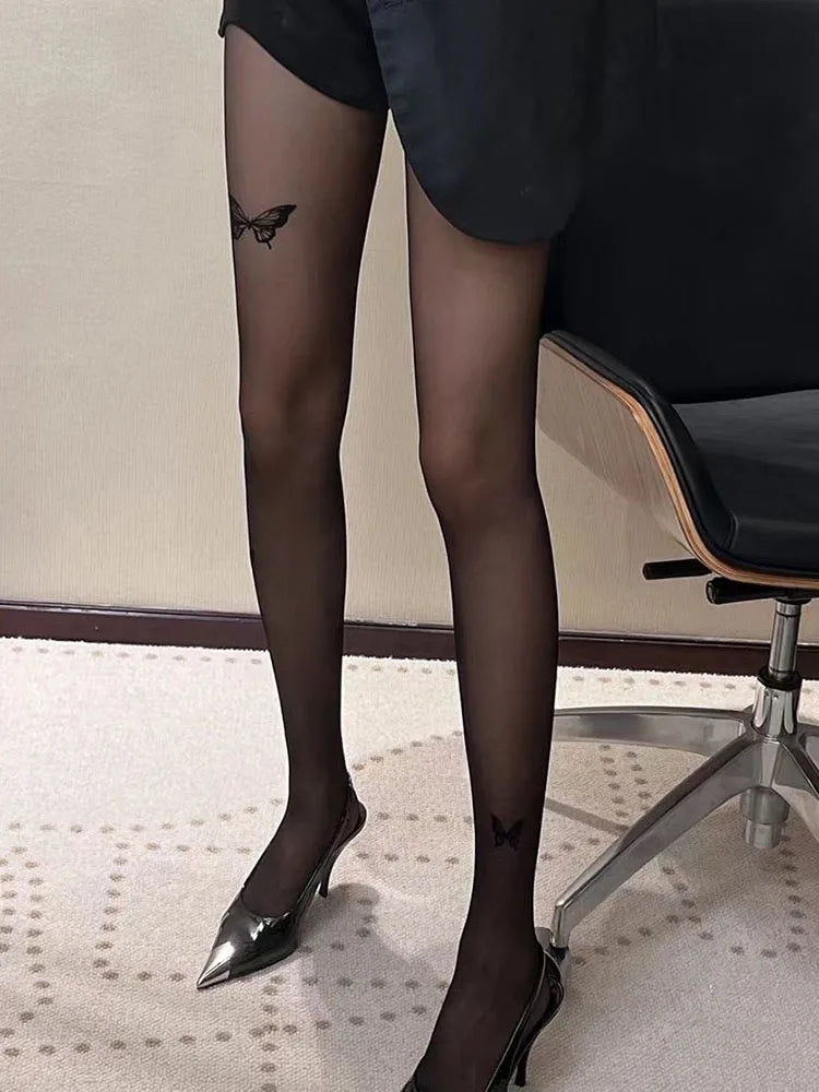 Women Leggings Sexy Butterfly Printed Tights 80g Spring Fashion High-Elastic Stockings Skin Effect Slim Pantyhose 2025 new.