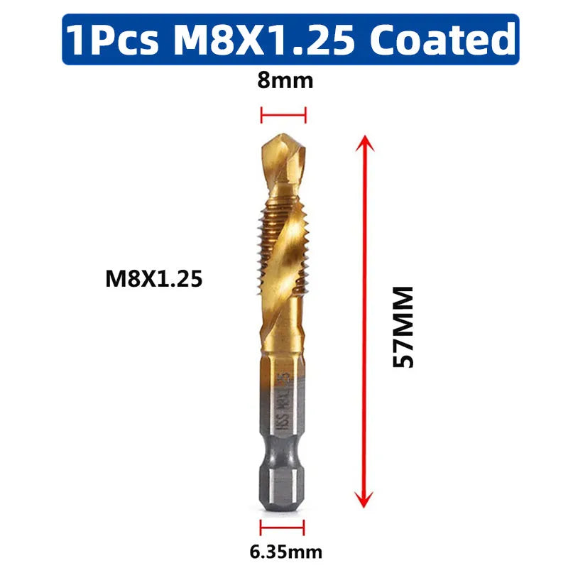 SIQICNC Schaft Titanbeschichtetes HSS-Schraubgewinde Metrisches Gewindebohrer Bohrer Schraubenmaschine Compound Tap M3 M4 M5 M6 M8 M10 Handwerkzeuge