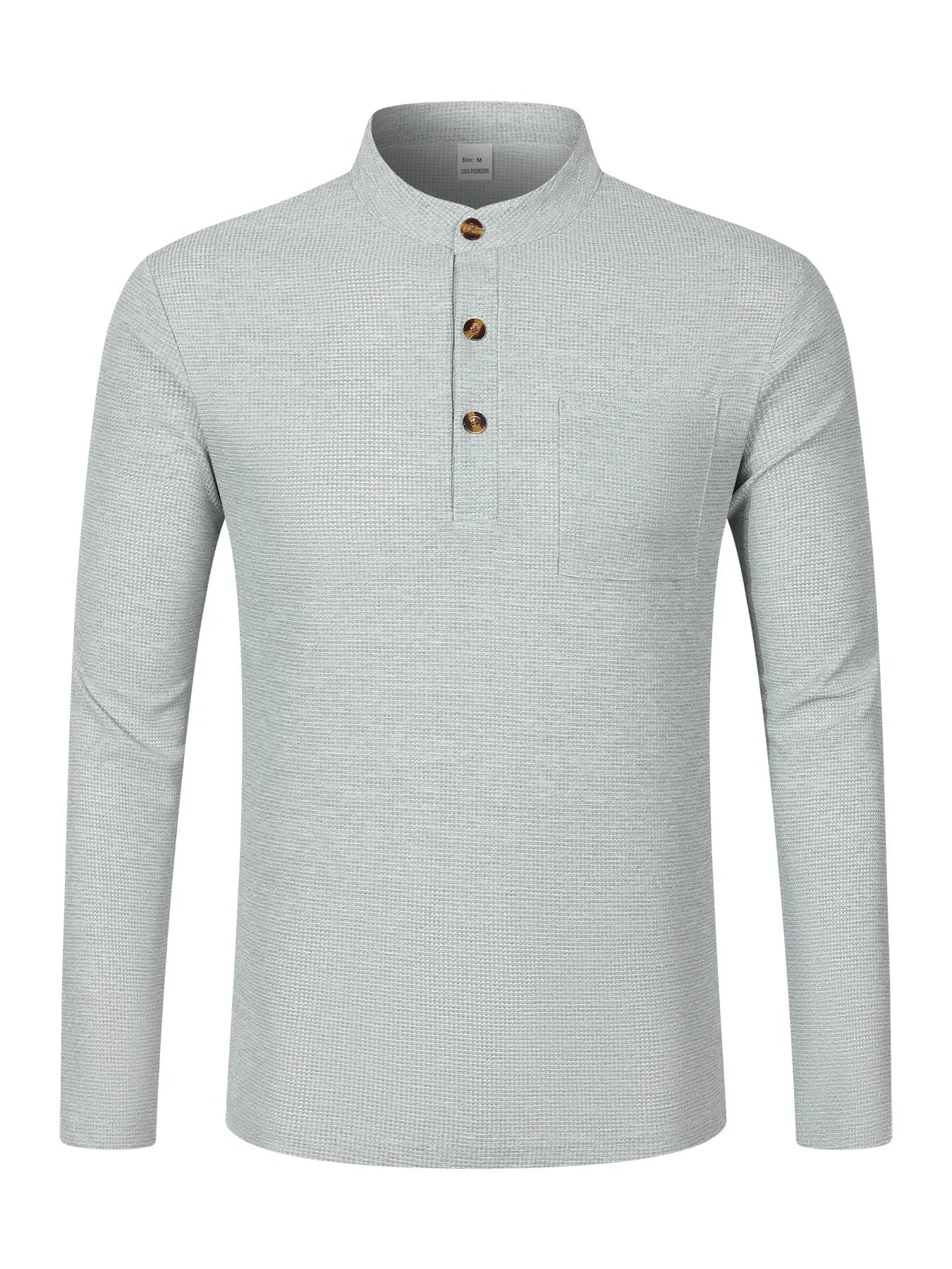 Men's Waffle Check Stand-Up Collar Semi-Casual Business Suit Two-Piece Set Button-Down Top with Comfortable Trousers.