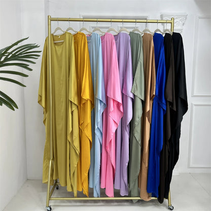 Eid glänzende Fledermaus Satin Abaya Dubai Luxus muslimische Abayas für Frauen Maxi Kaftan Kleid islamische Kleidung Kaftan Marocain Femme
