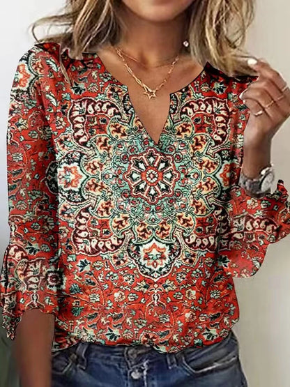Fashion Woman Shirt Casual Loose Long Sleeve Shirt Feminine Temperament Print Top.