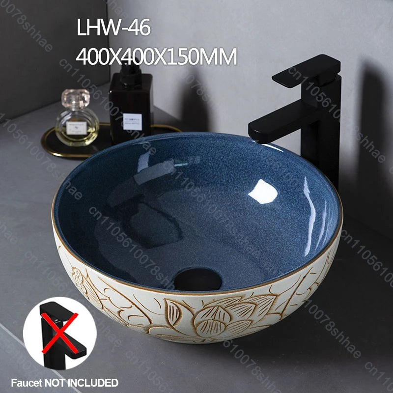 Retro Keramik Badezimmer Waschbecken Arbeitsplatte Waschbecken Künstlerische Eitelkeit Schüssel für Zuhause Keramik Gefäß Waschbecken Theke Waschschüssel Vintage
