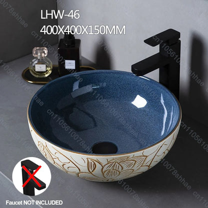 Retro Keramik Badezimmer Waschbecken Arbeitsplatte Waschbecken Künstlerische Eitelkeit Schüssel für Zuhause Keramik Gefäß Waschbecken Theke Waschschüssel Vintage