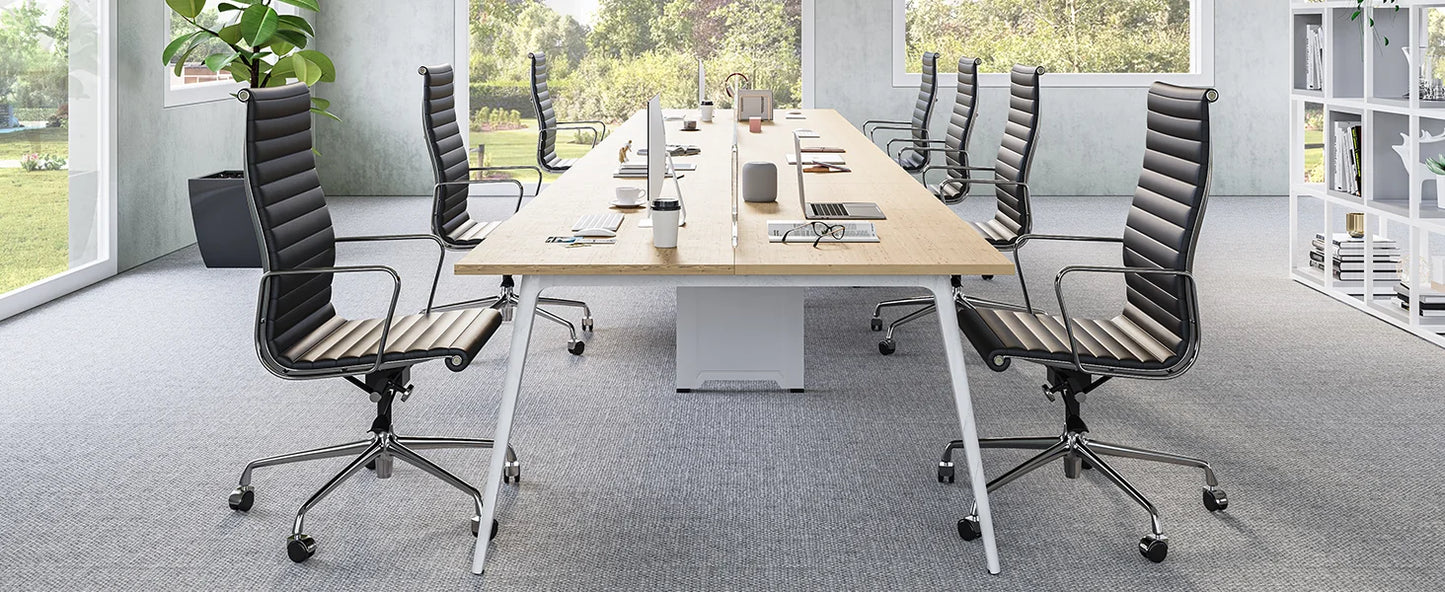 Gerippter Bürostuhl mit hoher mittlerer Rückenlehne, Drehstuhl aus echtem Leder mit Rahmen aus Aluminiumlegierung, verstellbarer ergonomischer Computerstuhl