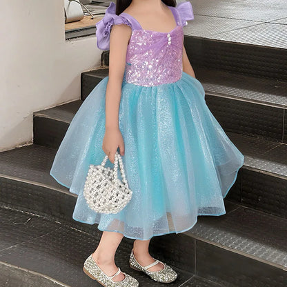 Mädchen Prinzessin Kleider Meerjungfrau Motto Party Sling Mesh Rock Pailletten Leistung Kostüm Geburtstag Kinder Kleidung Perle Säuglings Kleid