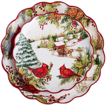 Christmas CeramicTableware Set High Grade Underglaze Colored Western Dining Plate Festival Dinner Party Cutlery Decorative Plate.