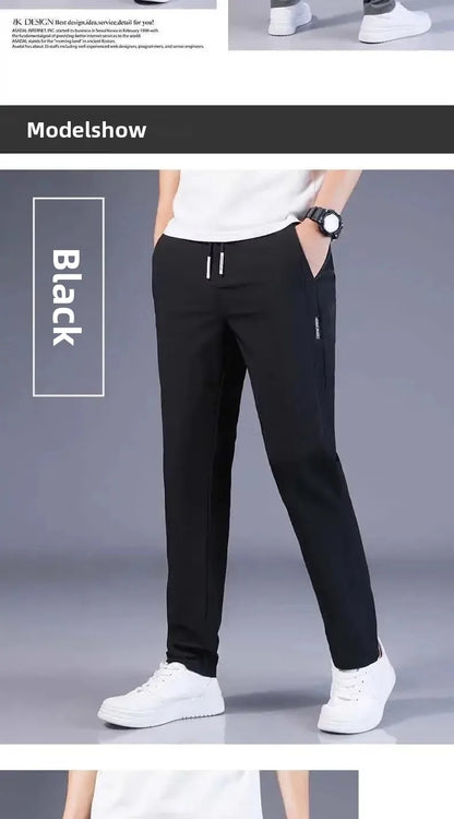 Sommer Dünne Casual Sport Eis Seide Gerade Bein Hosen Schnell Trocknend Lose Fit Große Größe Elastische Tragbare Lange Hosen für Männer.