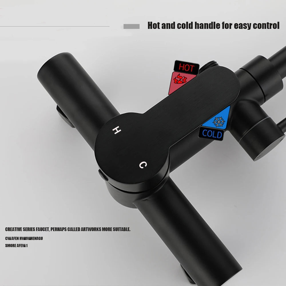 Kitchen Faucet With Spray Gun Wall Mounted Hot Cold Water Mixer Tap Rotatable Faucets Dual Water Mode No Dead corner Cleaning