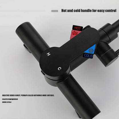 Kitchen Faucet With Spray Gun Wall Mounted Hot Cold Water Mixer Tap Rotatable Faucets Dual Water Mode No Dead corner Cleaning