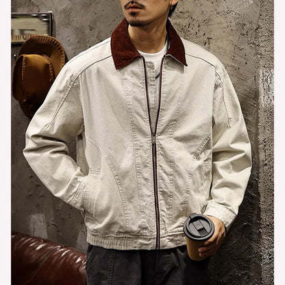 Men Spring Autumn Washed Cotton Loose Casual American Retro Cargo Jacket Man Streetwear Cityboy Coat Outerwear Varsity Jacket.