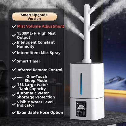 15L Square Humidifier for Large Rooms, Ultra Quiet Cool Mist Humidifier Auto Shut-Off,BPA-Free Water Tank–Ideal for Home Office