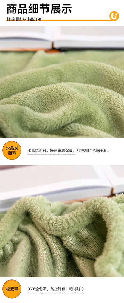 Warm Plush Fitted Sheet Elastic Mattress Cover Fluffy Velvet Fleece Bed Linen Couple Thermal Double Bed Not Included Pillowcase.