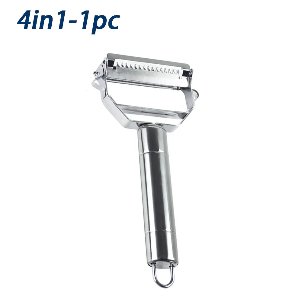 Stainless Steel Vegetable Peeler 4-in-1 Multi-Function Kitchen Tool with Anti-Slip Ergonomic Handle for Potato Carrot Cucumber.