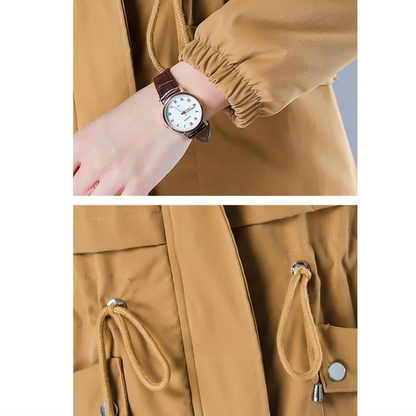 Fleece-gefütterte Kapuze, Daunenjacke, Wintermantel für Damen, warme, mit Kordelzug gepolsterte Parkas, mittellanger Mantel, Streetwear, gepolsterte Kleidung.