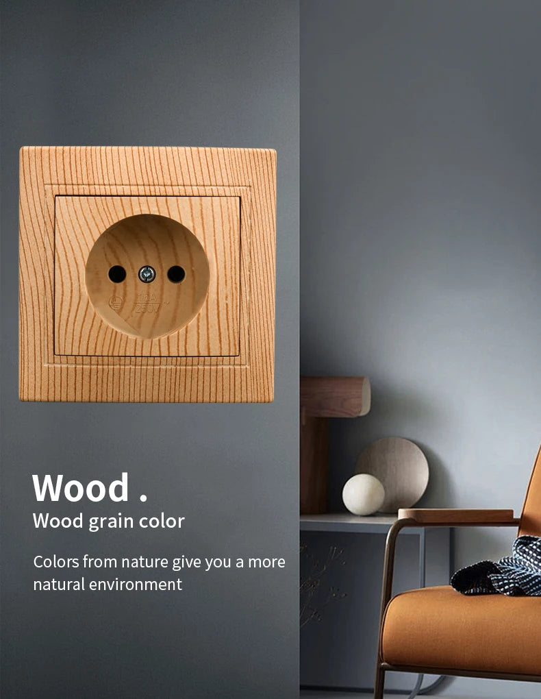 WESA Holzsteckdose, 16 A, EU-Standard, Steckdose, nicht geschliffen, 86 mm x 86 mm, flammhemmende Kunststoffplatten-Wandsteckdose.