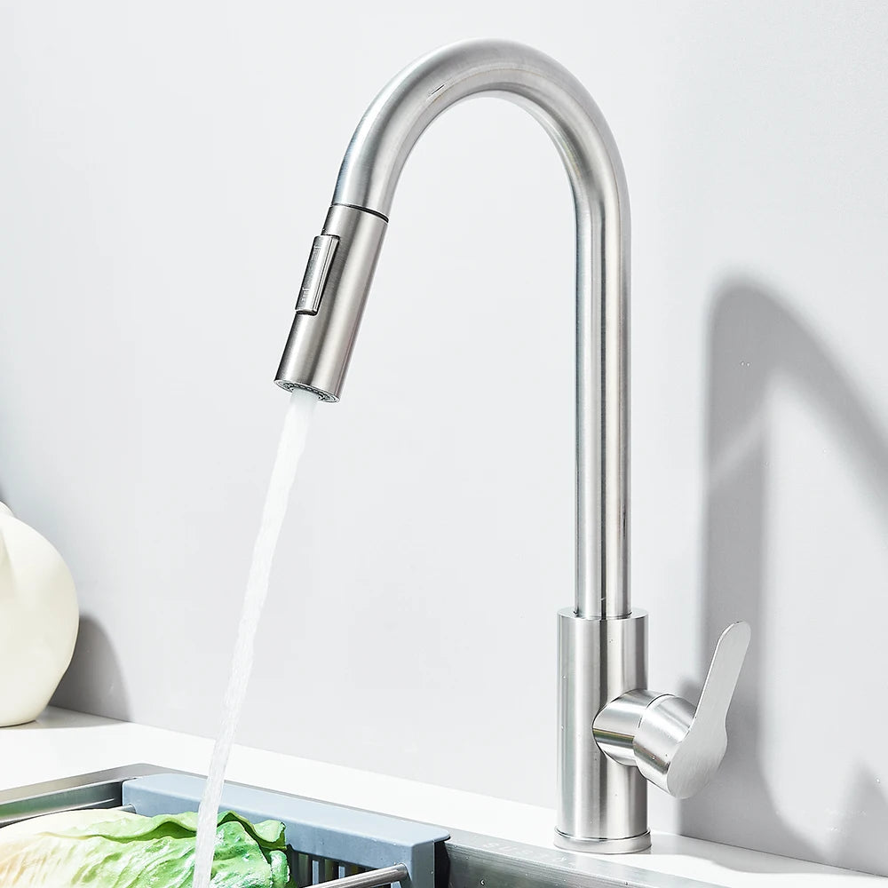 Pull Out Kitchen Faucet 360 Rotate Shower/Stream Sprayer Head Mixer Hot and Cold Water Tap Deck Mounted