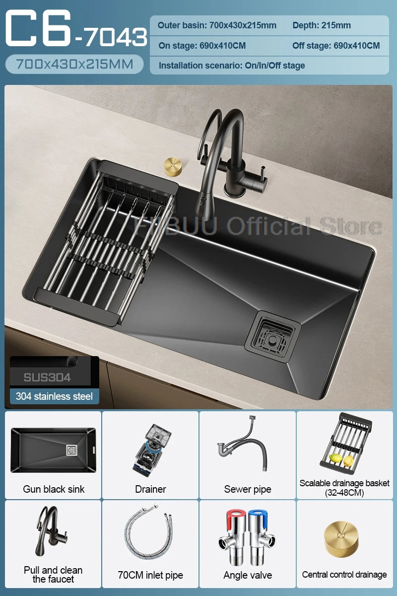 304 Stainless Steel Kitchen Sink Single Bowl Thickened Material Undermount Basin Vegatable Workstation With Drain Accessories