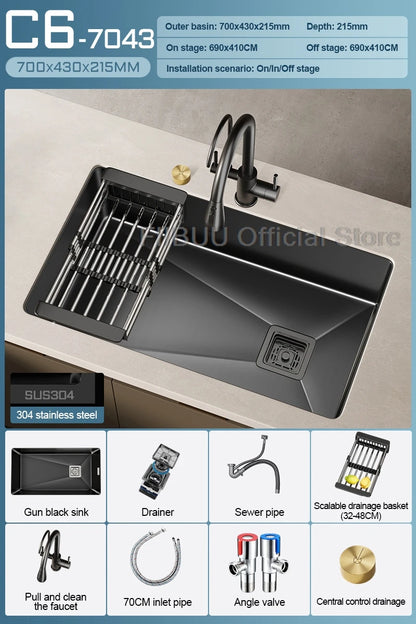 304 Stainless Steel Kitchen Sink Single Bowl Thickened Material Undermount Basin Vegatable Workstation With Drain Accessories