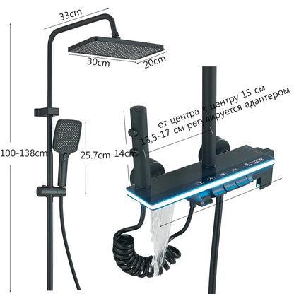 LCD Display Screen Shower Faucet Bathroom Hot Cold Control Background Lights Shower Set Piano Shower System Wall Mounted