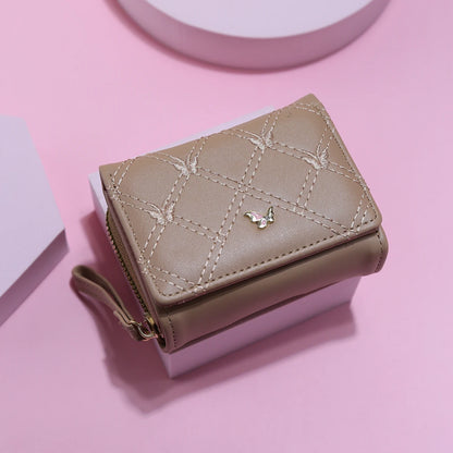 Ladies Large Capacity Butterfly Embroidery Clutch Wallet Tri-Fold Multi-Card Slot Zipper Coin Purse Fashionable Handbag.