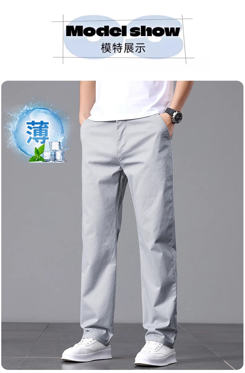 2025 Stretch Men Pants Straight Fit Cotton Golf Trouser Male Spring Summer Formal Dress Office Work Casual Black Navy Blue Khaki.