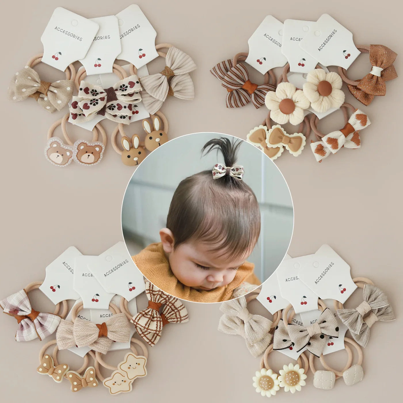 10Pcs/Lot, Elastic Hair Bow Clips for Children, Children's Headwear Hair Accessories for girls, Cute Hair ties, Lovely Hair Rope.