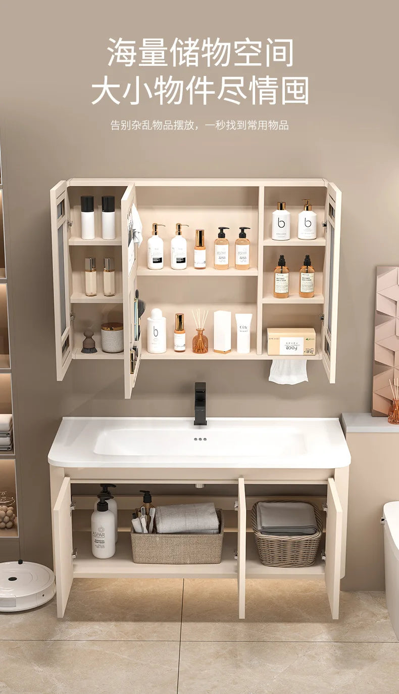 Space Badezimmerschrank aus Aluminium mit Wabenbogen und Seitenschrank, Waschbecken-Kombination, WC-Waschbecken, integrierte Keramik