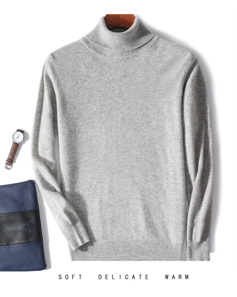 Men's Turtleneck 100% Pure Wool Sweater Men 2024 Autumn and Winter Large Size Loose Knitted Sweater Keep Warm Tops Men Jumper.