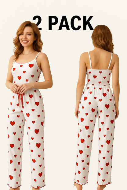 Damen pyjamas plus Größe Pyjamas Set 2 Stück kurze Weste Hose weiß atmungsaktiv weich lässig Love Print.