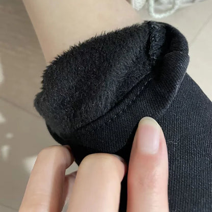 Frauen Thermische Dünne Jeans Mom Winter Warme Plüsch Stretch Jeans Dame Fleece Schnee Denim Hosen Student Bleistift Gerade Bein Hosen