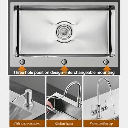 Thickened 304 Stainless Steel Single Sink Kitchen Sink Undermount Dishwashing Trough for Home Improvement