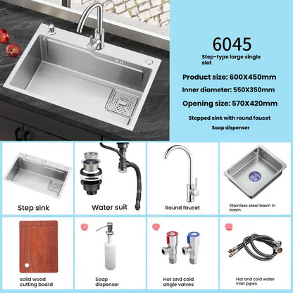 Stainless Steel Kitchen Sink Household Large Single Slot Wash Dish and Wash Vegetables Basin Multifunctional Undermount Basin
