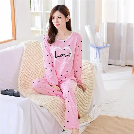 Herbst 2 stück Pyjamas Set Frauen Dünne Sexy Nachtwäsche Schöne Hause Anzug 2025 Rundhals Mädchen Teetasse Nachtwäsche Langarm pyjamas