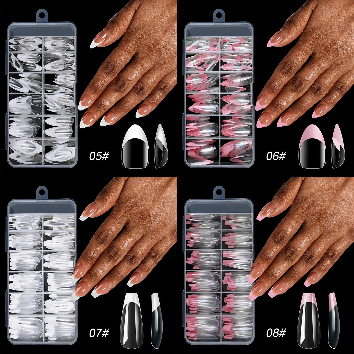 210pcs/box French False Nails White Pink Color Press On Almond Pointed Nail Wearable Removable Faux Fake Nails Extension Tools.