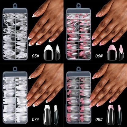 210pcs/box French False Nails White Pink Color Press On Almond Pointed Nail Wearable Removable Faux Fake Nails Extension Tools.