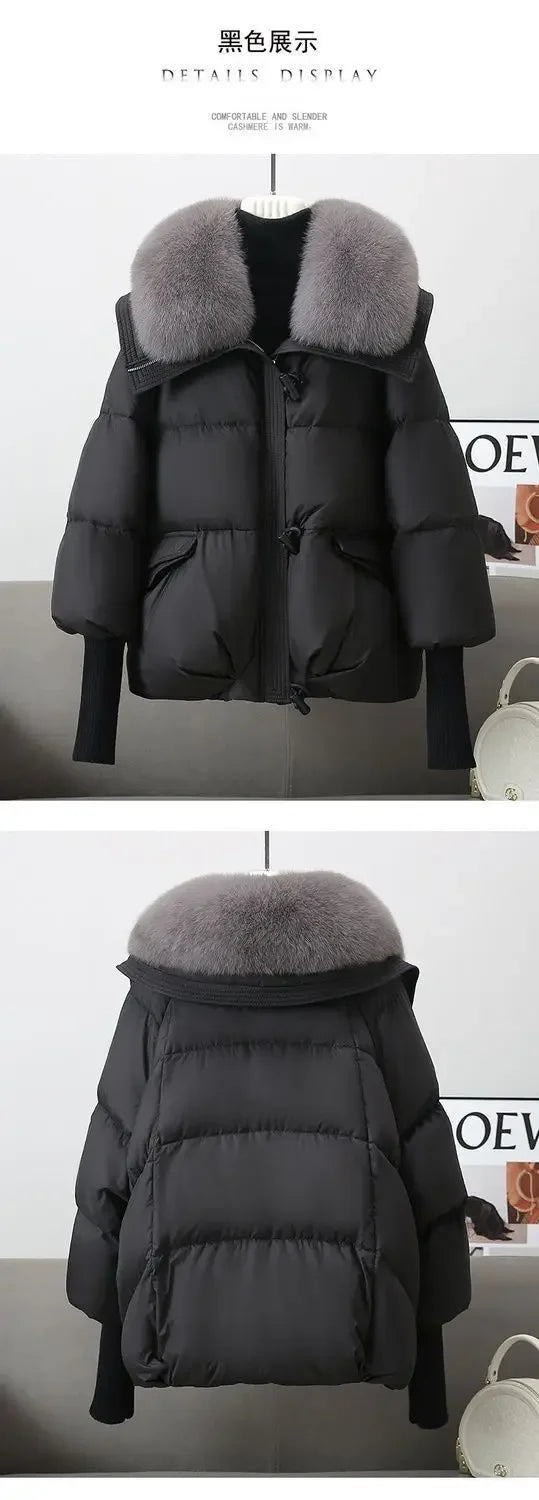 2025 Winter Neue Unten Kurze Gepolsterte Jacke Frauen Parkas Pelz Kragen Dicke Baumwolle Mäntel Kleidung Schwarz Casual Oberbekleidung Weibliche neue