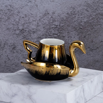 Luxury Ceramic Mug with Saucer European Retro Swan Shape Afternoon Tea Coffee Cup and Saucer Set Home Creative Drinkware Gift