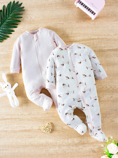 Zweiteiliger, langärmliger, einteiliger Strampler aus Bambusfaser für Säuglinge und Neugeborene, geeignet für Jungen und Mädchen im Frühling und Herbst..